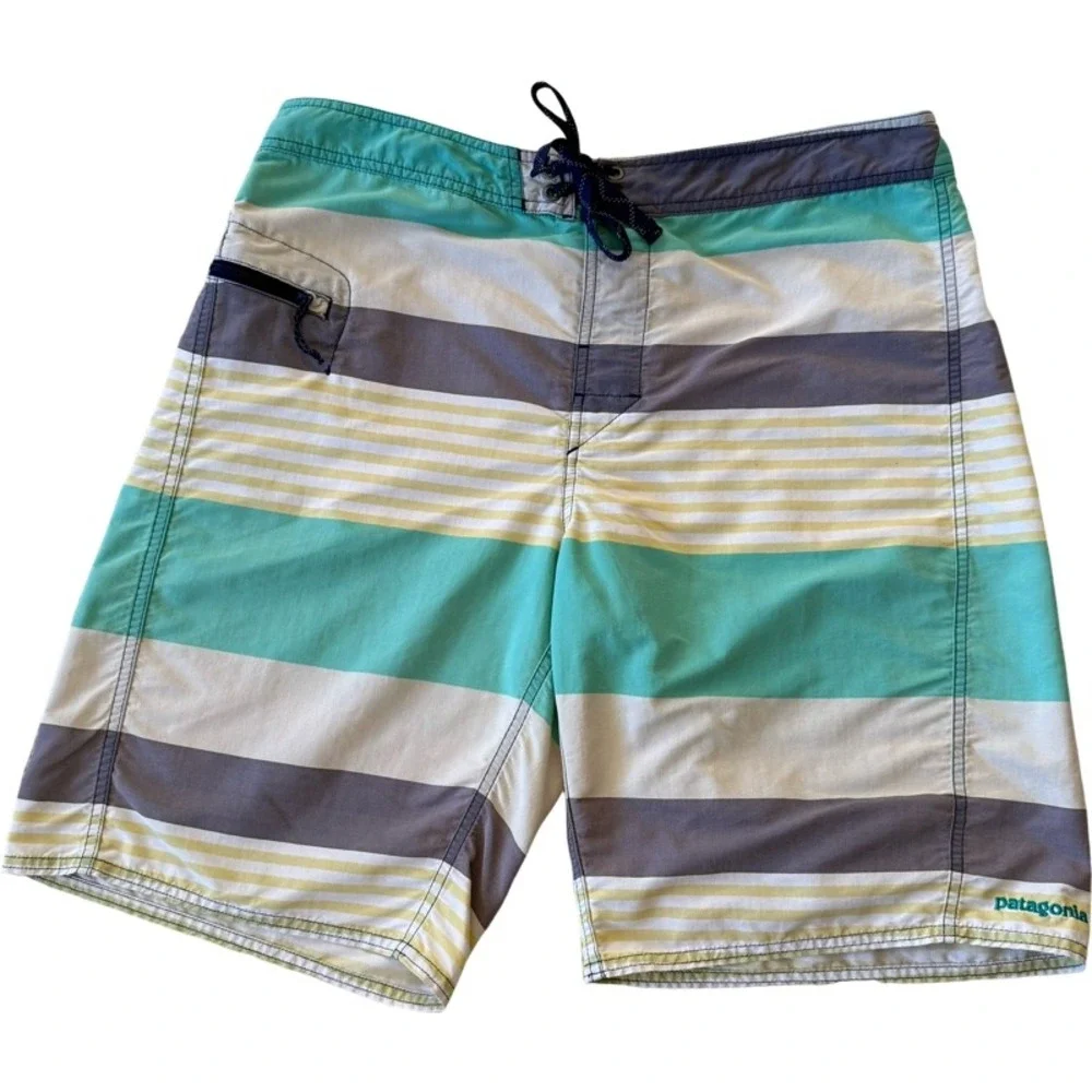 PATAGONIA Striped Board Shorts Swim‎ Trunks Men's Size 35 Casual Beach Surf Pool